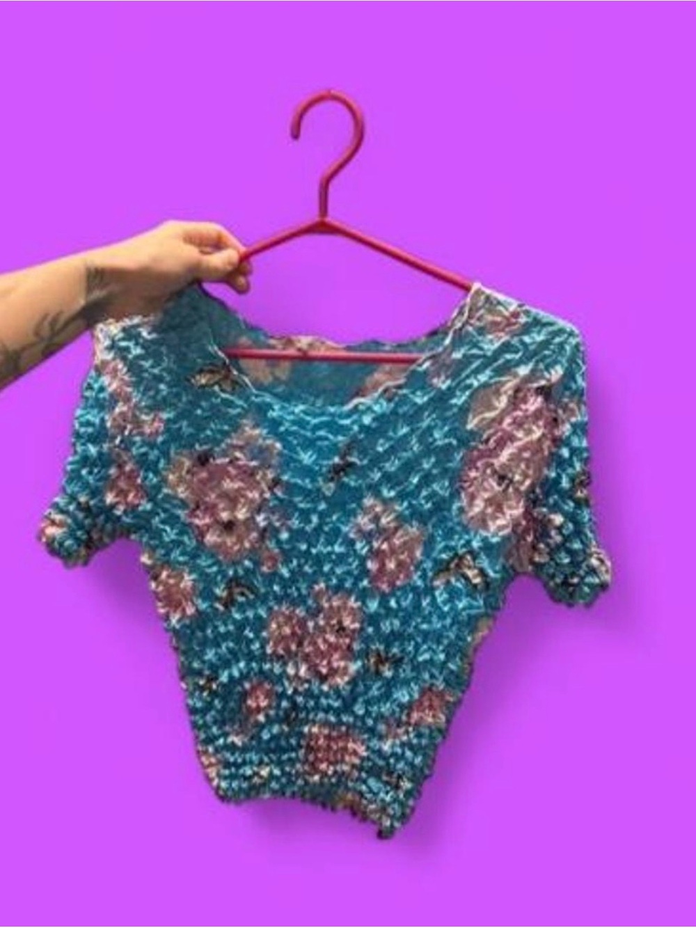 Y2K KC popcorn turquoise butterfly top